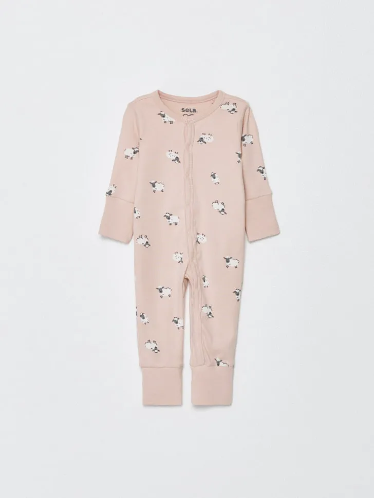 Трикотажный комбинезон с принтом для малышей, розовый, арт. 4198