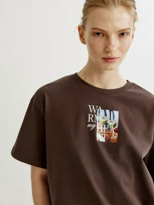 Футболка оверсайз Sela с принтом, белый, арт. 41984