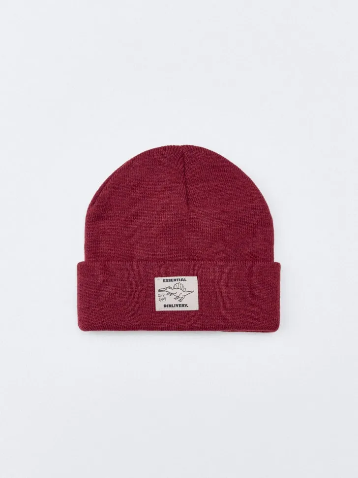 Шапка-бини с патчем детская, бордовый, арт. 4200
