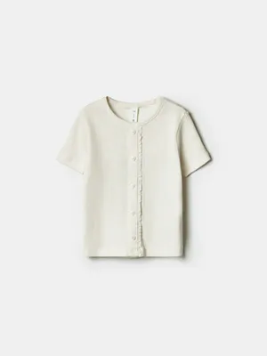 Футболка SELA с имитацией застежки для девочек, бежевый, арт. 42009