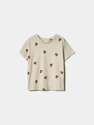 Футболка SELA для девочек с принтом, бежевый, арт. 42014