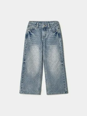 Широкие джинсы SELA с фактурным узором для девочек, голубой, арт. 42026