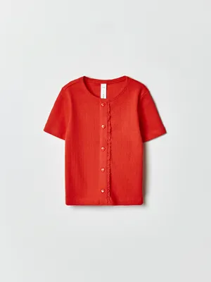 Футболка SELA с имитацией застежки для девочек, красный, арт. 42031
