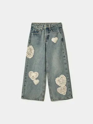 Джинсы Sela с аппликацией для девочек, голубой, арт. 42039