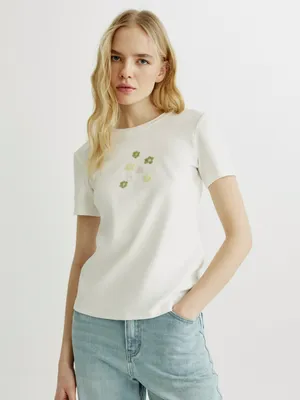 Футболка SELA с вышивкой из бисера, белый, арт. 42045