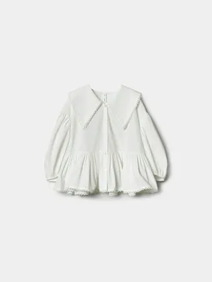 Хлопковая блузка SELA с фигурным воротником для девочек, белый, арт. 42189