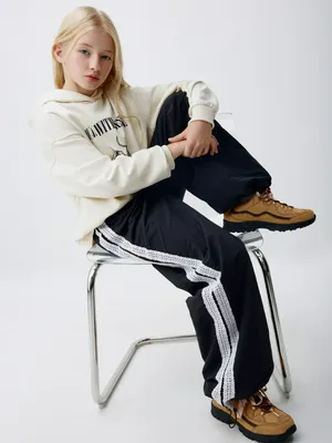 Брюки-парашюты с лампасами для девочек, черный, арт. 4226