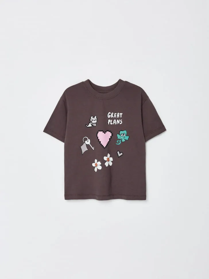Футболка оверсайз с принтом для девочек, коричневый, арт. 4227