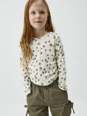 Лонгслив SELA с принтом для девочек, бежевый, арт. 42274