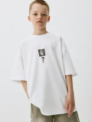 Футболка SELA оверсайз с принтом для мальчиков, белый, арт. 42284