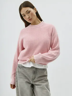 Джемпер SELA с эффектом кислотной стирки, розовый, арт. 42298