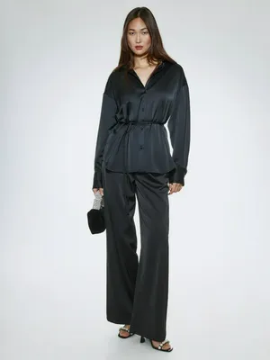 Широкие брюки SELA из вискозного сатина, черный, арт. 42299