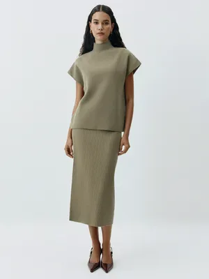Вязаная юбка Sela миди, хаки, арт. 42314