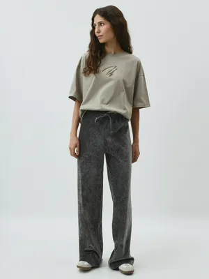 Брюки SELA Широкие велюровые, серый, арт. 42339