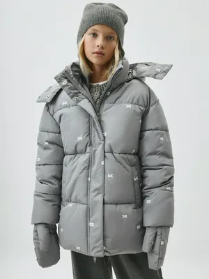 Куртка SELA Зимняя для девочек с дутыми рукавицами, серый, арт. 42351