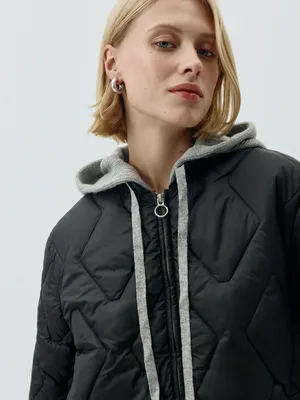 Куртка SELA стеганая с вязаным капюшоном, черный, арт. 42356