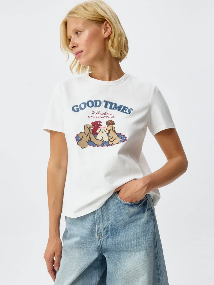 Футболка с принтом и плюшевыми буквами, белый, арт. 4237