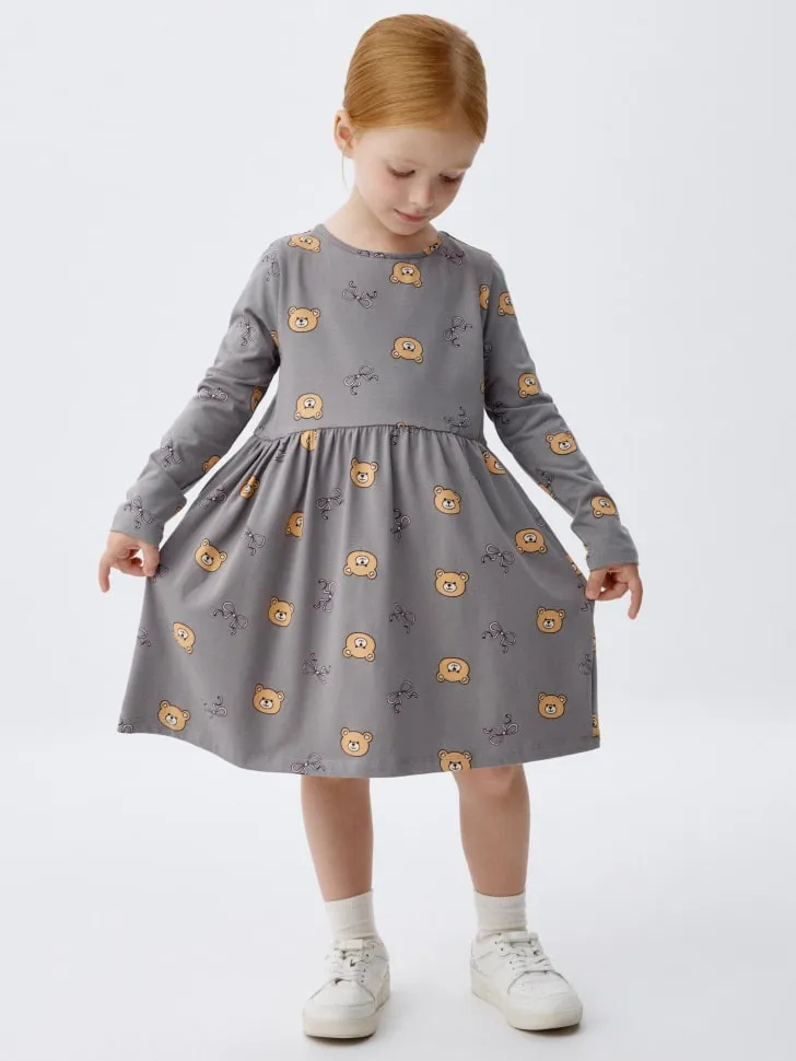 Трикотажное платье с принтом для девочек, серый, арт. 4238