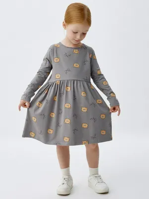 Трикотажное платье с принтом для девочек, серый, арт. 4238