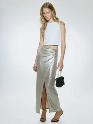 Юбка макси Sela с эффектом металлик, серебристый, арт. 42381