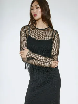 Вечерний топ SELA из сетки со стразами, черный, арт. 42382