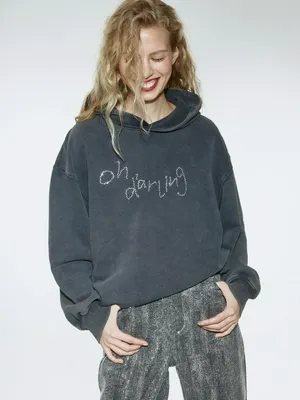 Женское худи оверсайз SELA со стразами, серый, арт. 42395