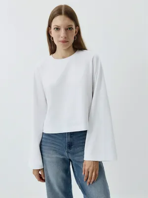 Укороченный лонгслив Sela с расклешенными рукавами, белый, арт. 42401