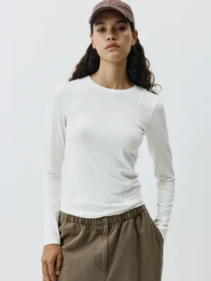 Лонгслив SELA с декоративными швами, белый, арт. 42405