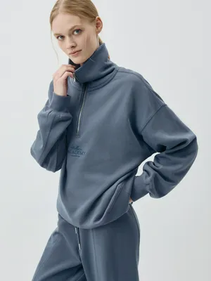 Свитшот SELA оверсайз с воротником-стойкой, синий, арт. 42419