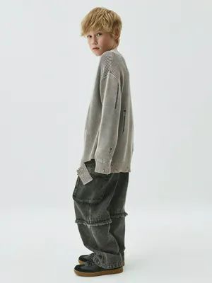 Детский рваный вязаный джемпер SELA, бежевый, арт. 42445