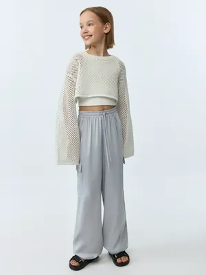 Широкие брюки-карго SELA для девочек, голубой, арт. 42473