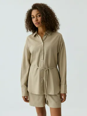 Рубашка оверсайз SELA из смесового льна с поясом, бежевый, арт. 42477