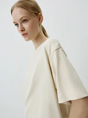 Футболка оверсайз Sela с разрезами, бежевый, арт. 42481