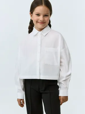 Рубашка SELA укороченная для девочек, белый, арт. 42485