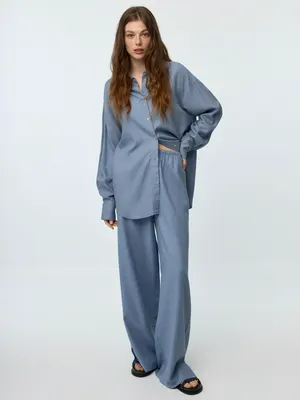 Широкие брюки SELA из смесового льна, голубой, арт. 42497