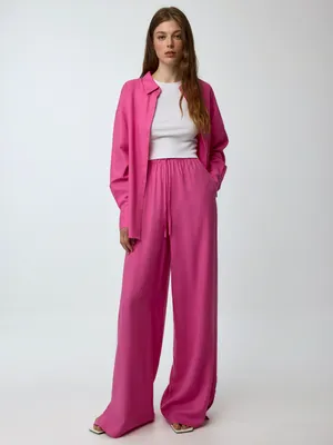 Широкие брюки изо льна Sela, розовый, арт. 42498
