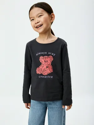 Лонгслив Sela для девочек с принтом, серый, арт. 42504