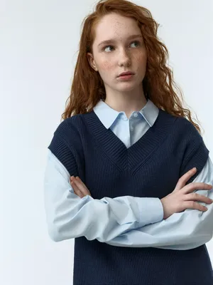 Базовый вязаный жилет для девочек SELA, синий, арт. 42540