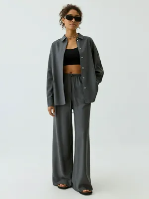 Широкие льняные брюки SELA, серый, арт. 42543