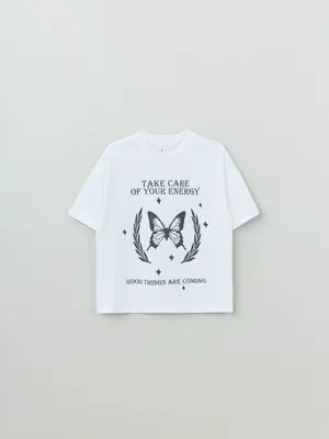 Футболка оверсайз SELA с принтом, белый, арт. 42546