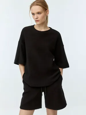 SELA Махровая футболка оверсайз, черный, арт. 42558