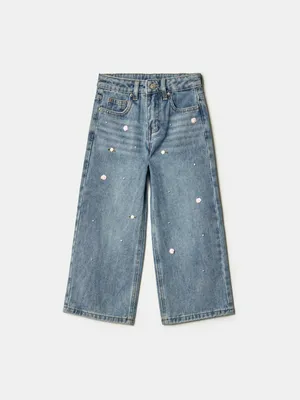 Джинсы SELA широкие с декором для девочек, голубой, арт. 42797