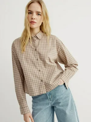 Укороченная рубашка SELA в клетку, бежевый, арт. 42812