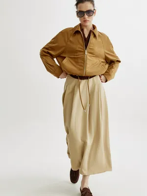 Юбка-трапеция SELA миди со складками, бежевый, арт. 42817