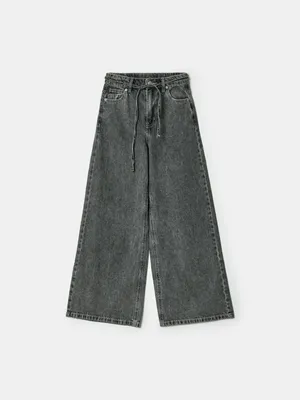 Широкие джинсы Sela со шнурком, серый, арт. 42820