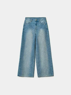 Джинсы SELA широкие с потертостями для девочек, голубой, арт. 42826