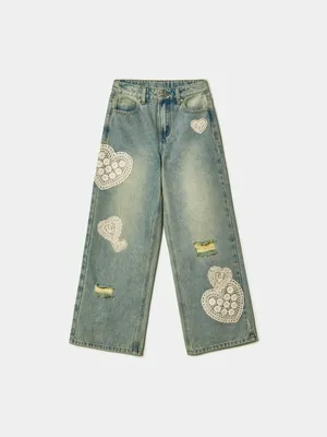 Джинсы Sela Baggy с кружевной аппликацией, голубой, арт. 42833