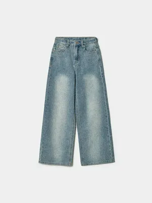 Джинсы SELA широкие с потертостями, голубой, арт. 42842