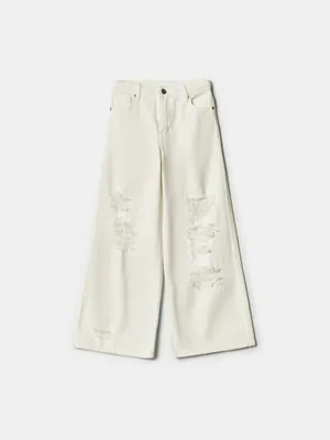 Рваные широкие джинсы SELA для девочек, бежевый, арт. 42843