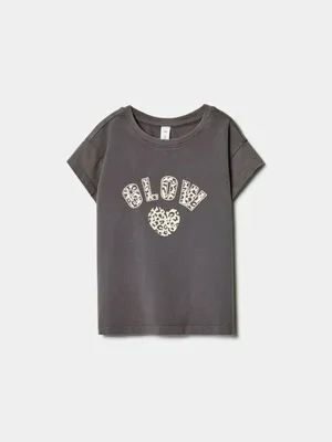 Футболка SELA для девочек укороченная с принтом, серый, арт. 42847